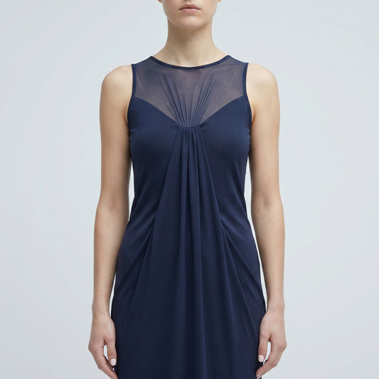 Elegant Draped Mesh Maxi Dress