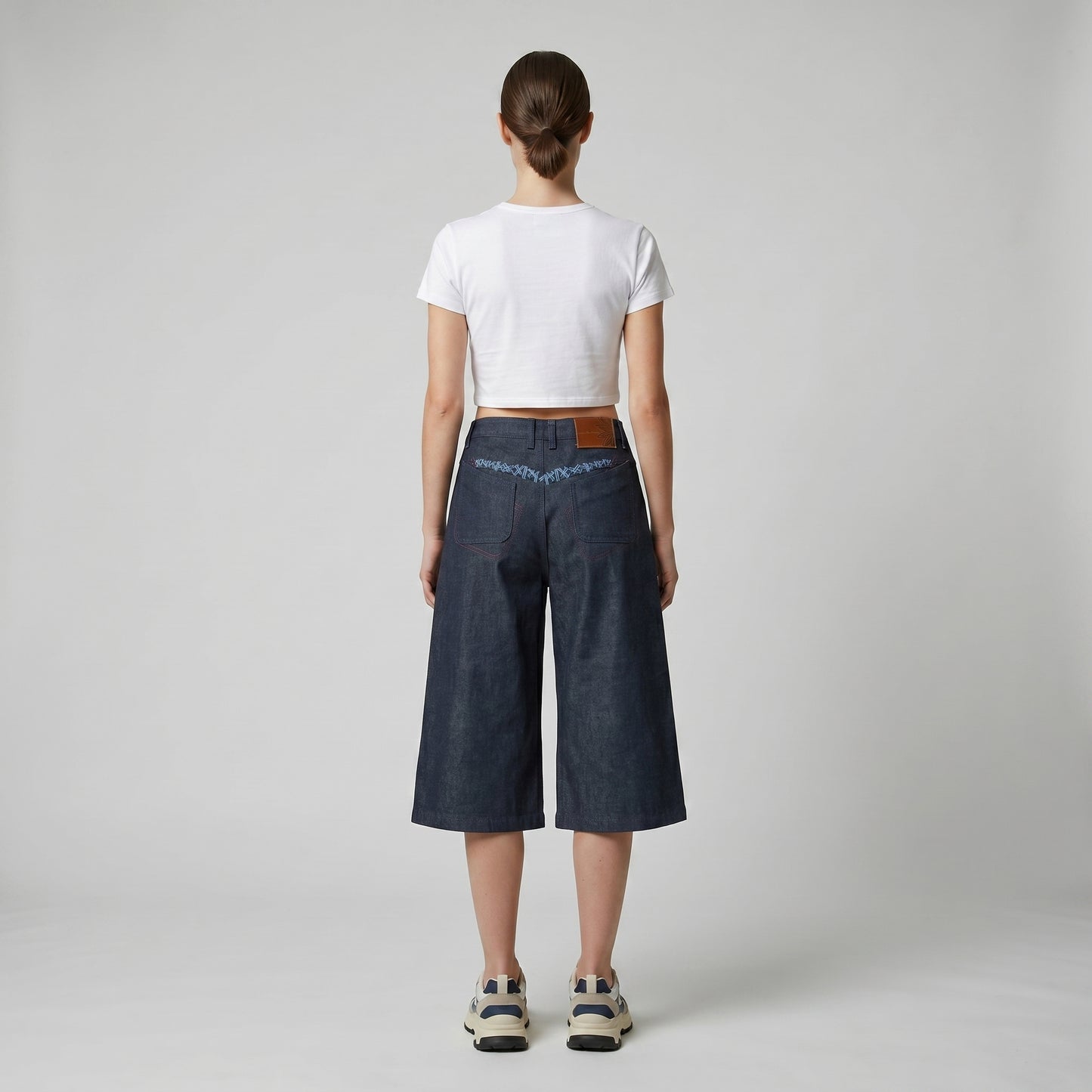 Embroidered Wide Leg Denim Culottes