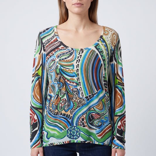 Abstract Print Viscose Long-Sleeve Top
