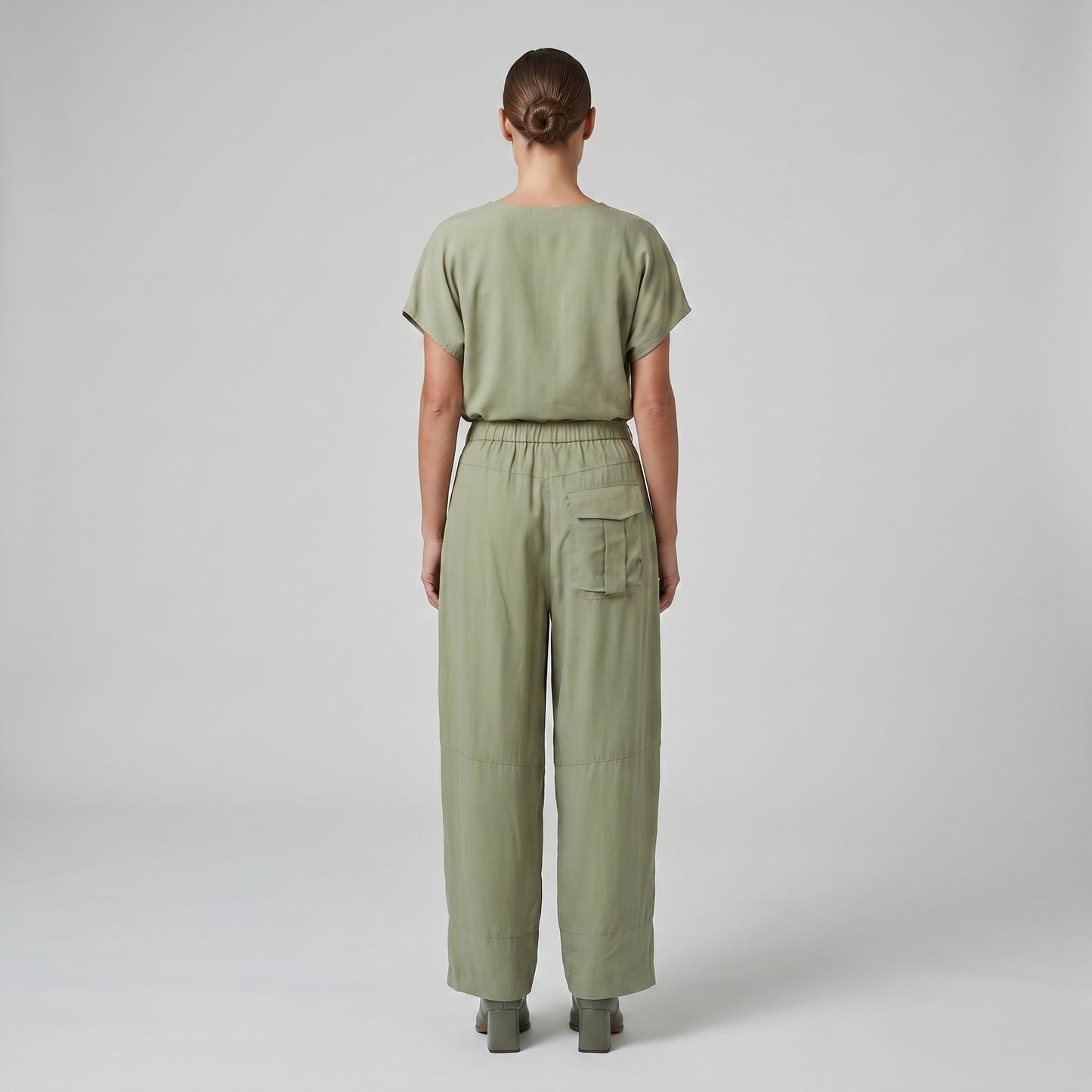 Pleated Sage Green Cropped Trousers