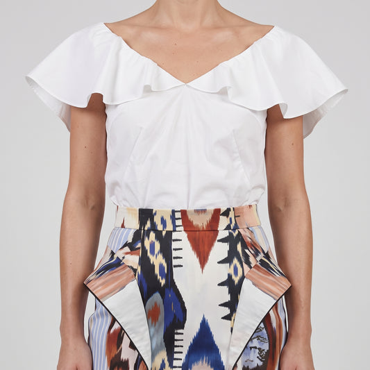 White Off-Shoulder Ruffle Top