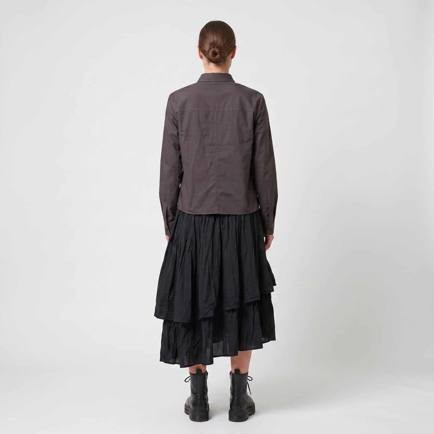 Ruched Button-Down Cotton Shirt