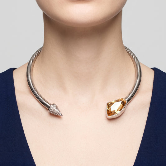 Crystal Embellished Silver Torque Necklace