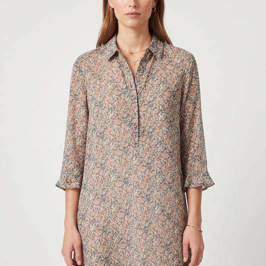 Floral Print Ruffle Sleeve Dress
