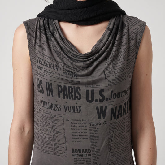 Newspaper Print Sleeveless Dress
