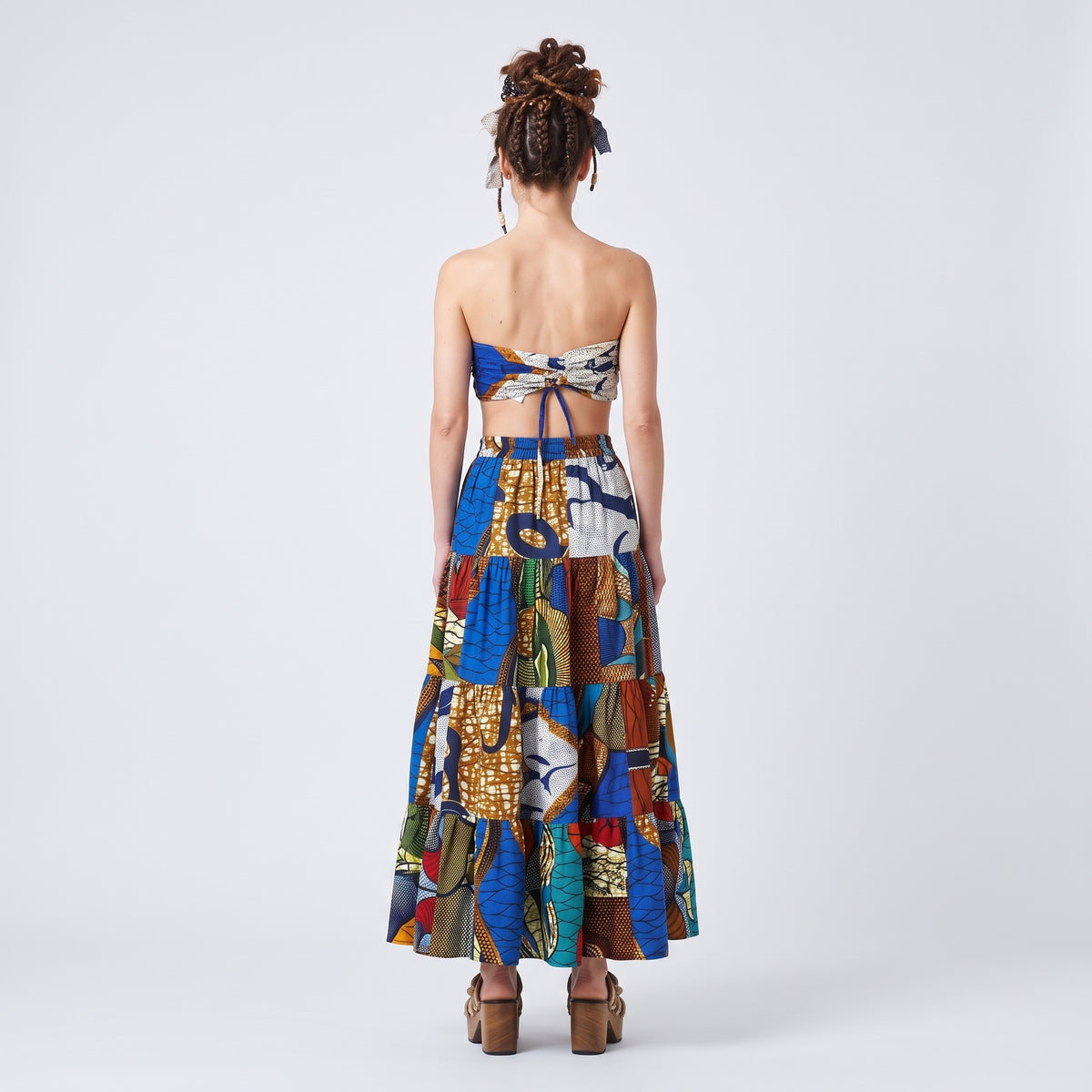 Abstract Printed Strapless Bandeau Top