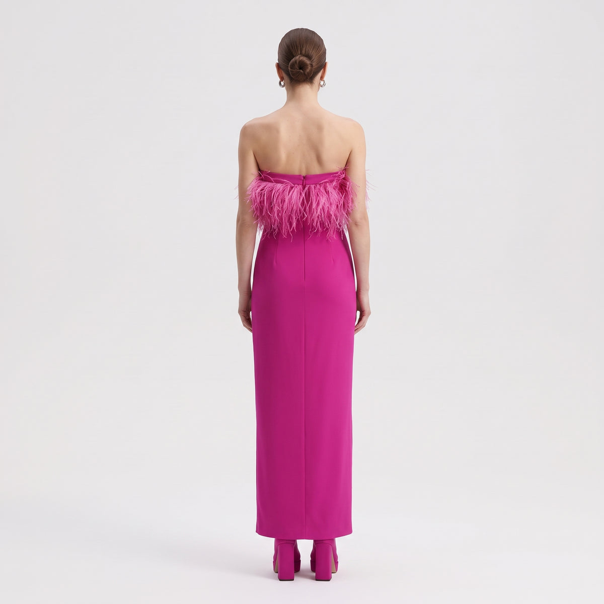 Feather Trimmed Strapless Gown