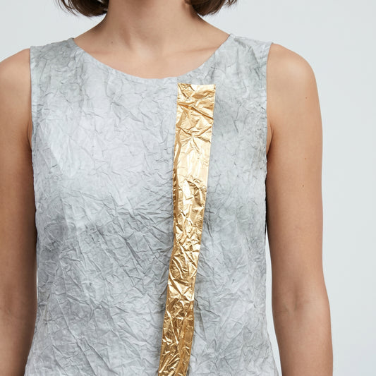 Crinkled Gold Detail Midi Dress