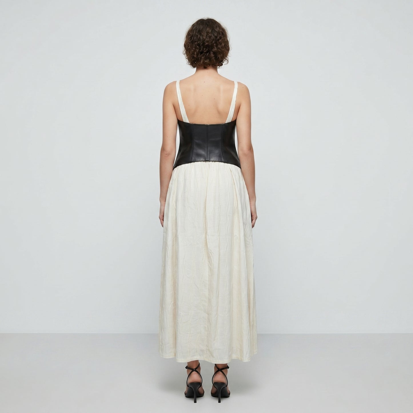 Faux Leather Corset Midi Dress