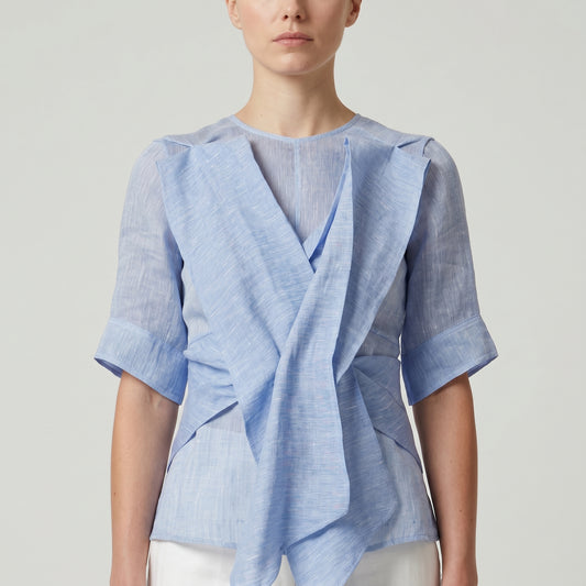Draped Linen Statement Blouse