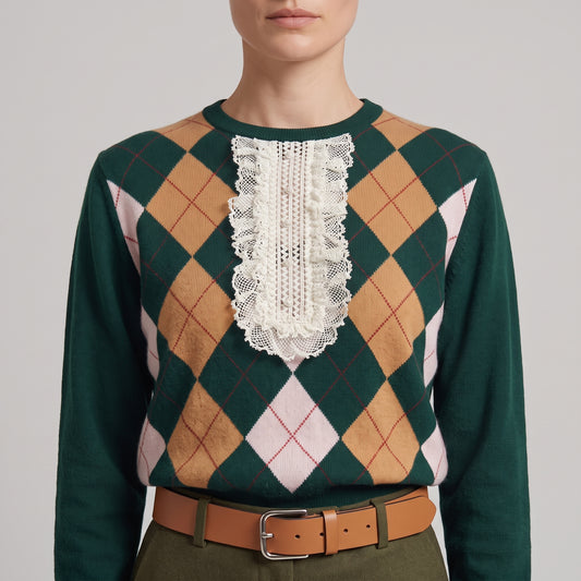 Argyle Knit With Lace Detail