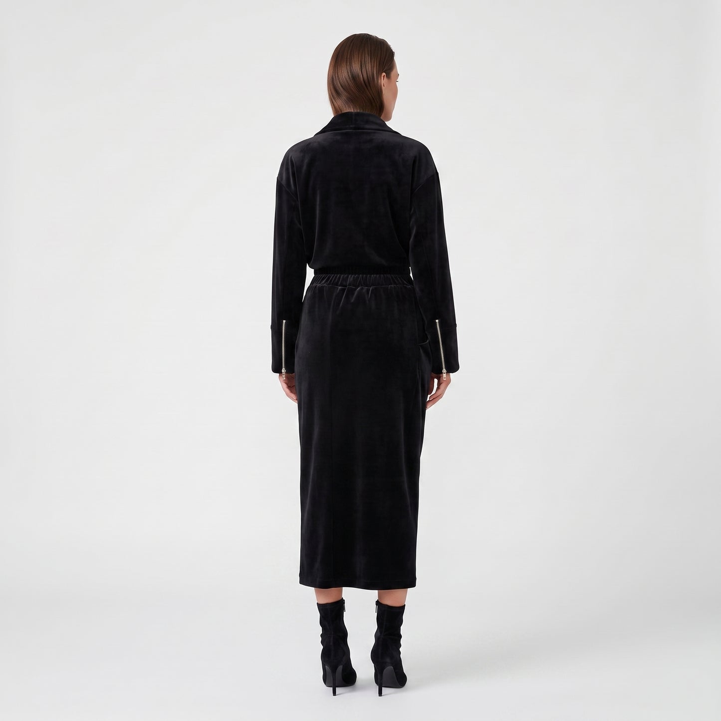 Velvet Draped Midi Skirt