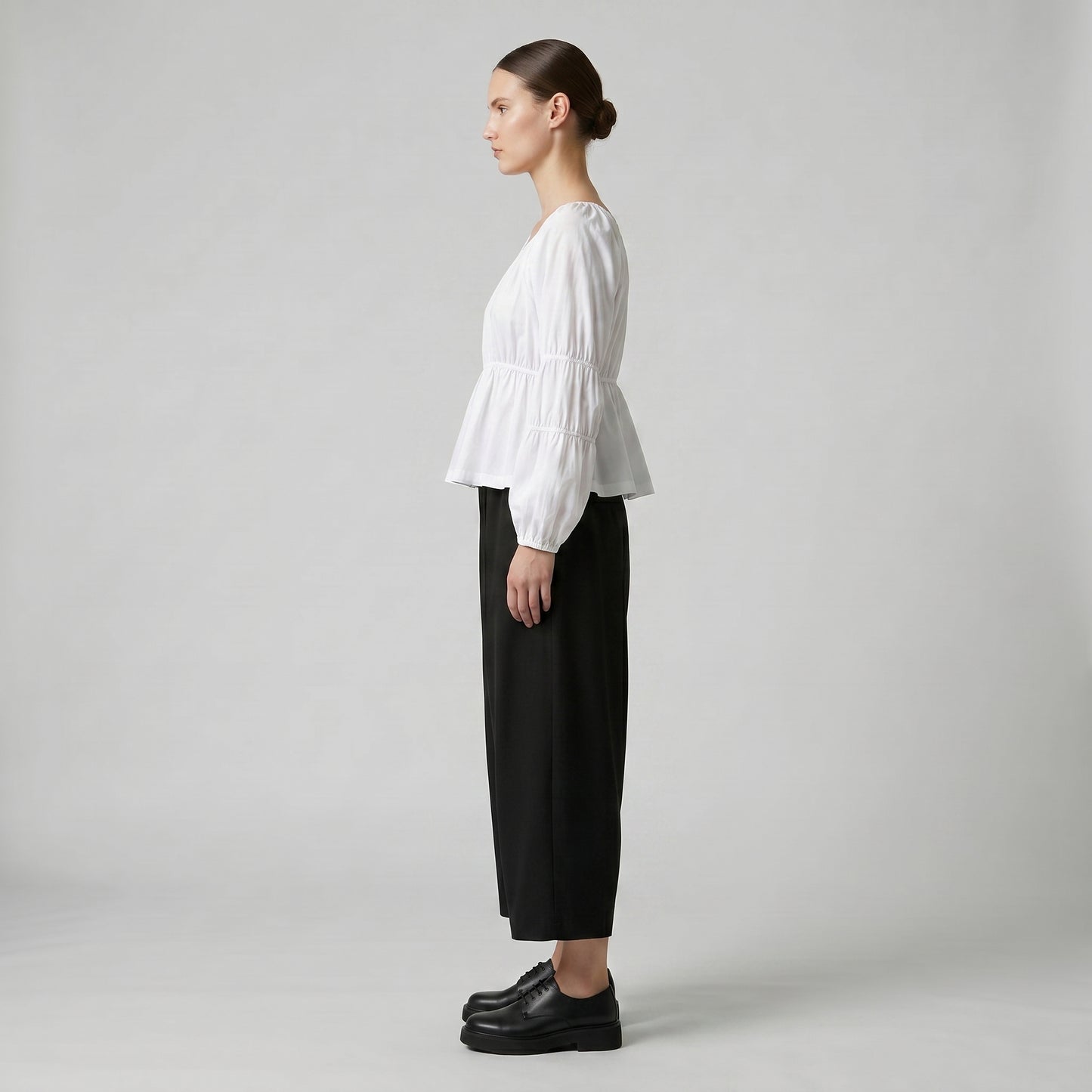 Gathered Long Sleeve White Blouse