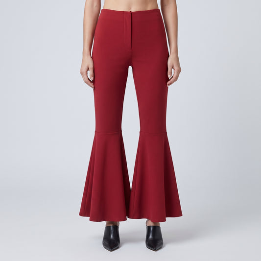 Red Flared Hem Trousers