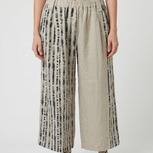 Printed Wide Leg Linen Trousers