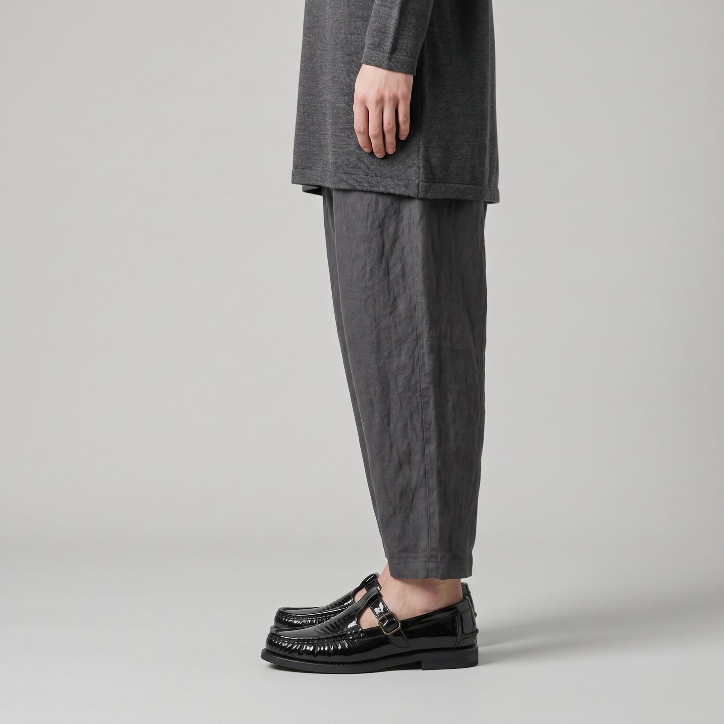 Crinkled Patent Leather T-Strap Shoes