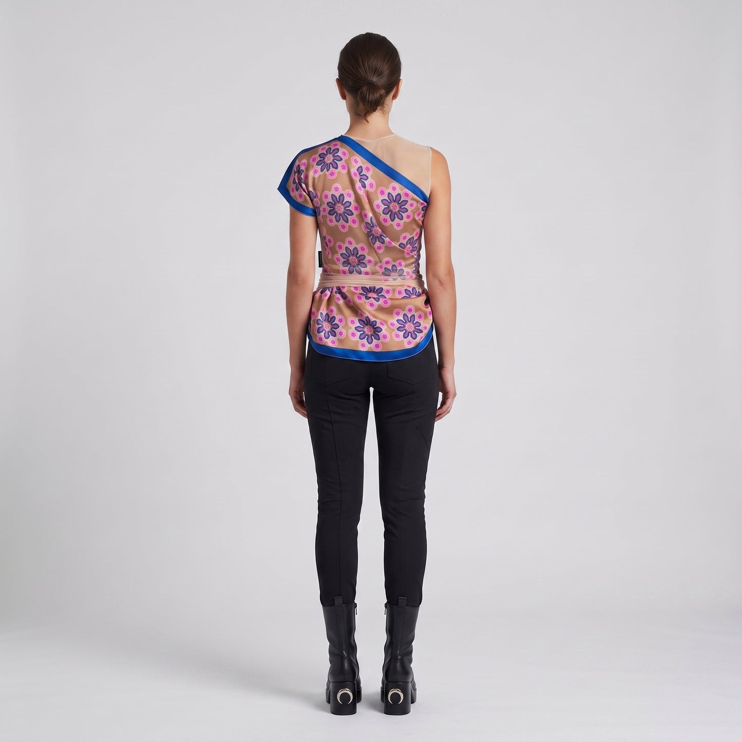 Abstract Print Draped Silk Top