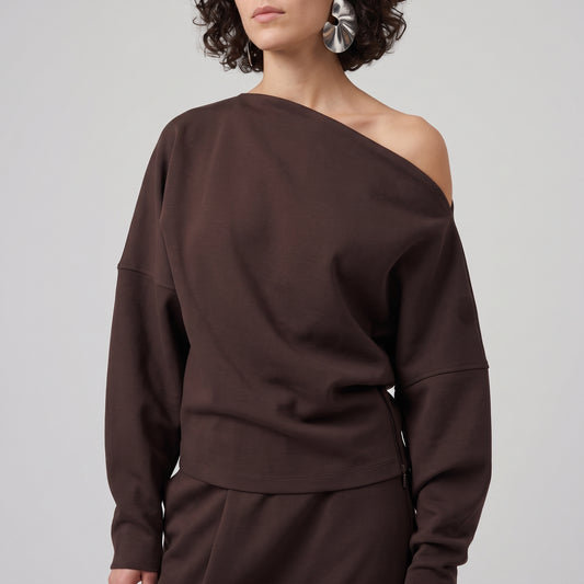 Minimalist Chocolate Boatneck Pullover