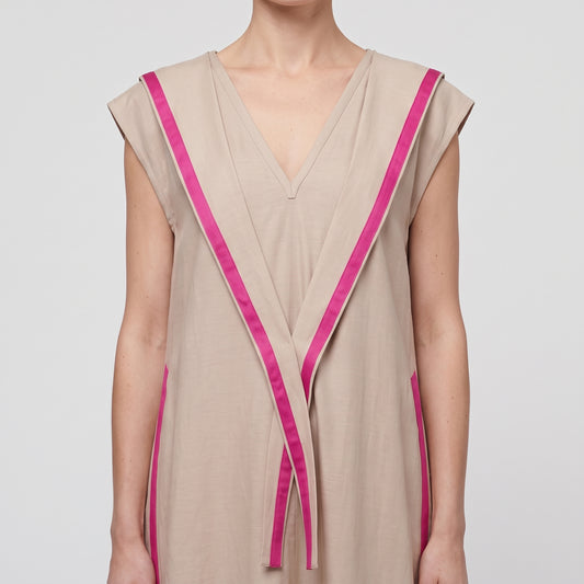 Beige V-Neck Linen Tunic
