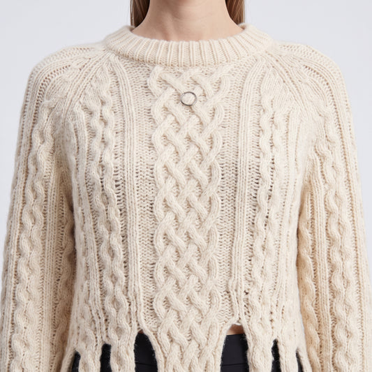 Cable Knit Fringe Hem Sweater
