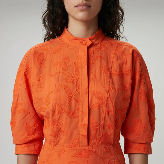 Embroidered Orange Mini Dress