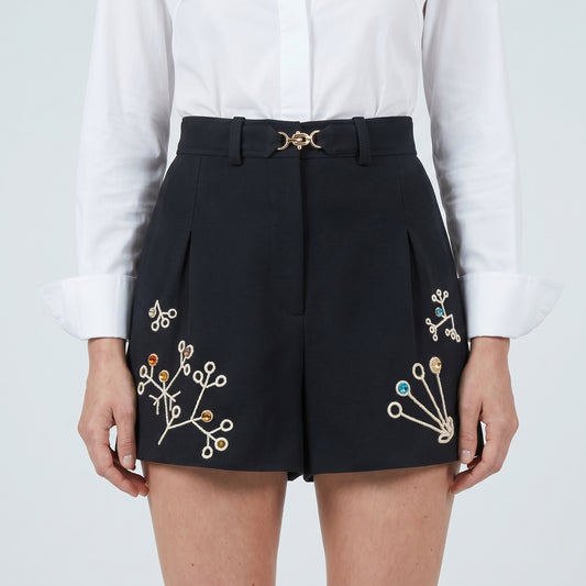 Embellished High-Waisted Tailored Shorts
