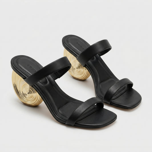 Sculptural Gold Heel Leather Sandals