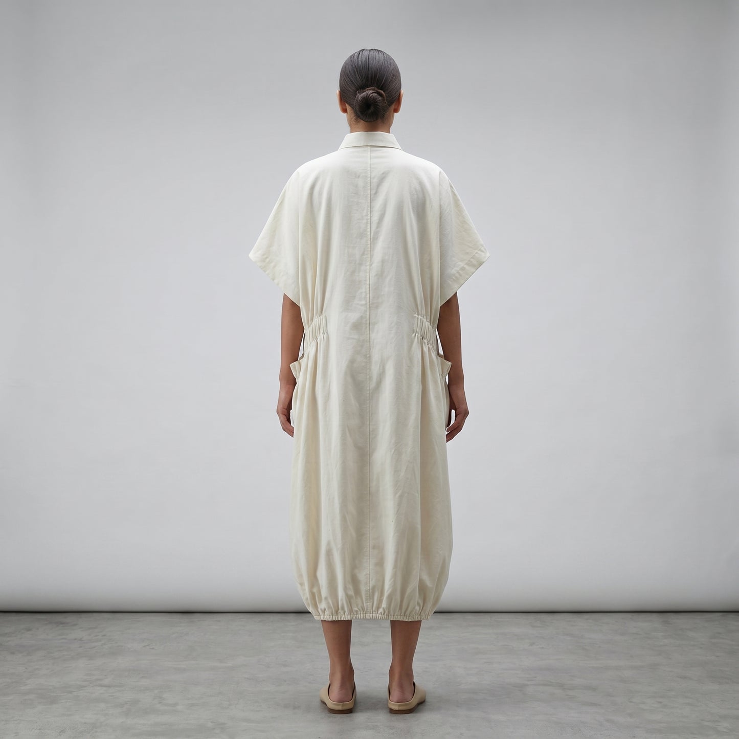 Minimalist Ruched Cotton Shirt Dress