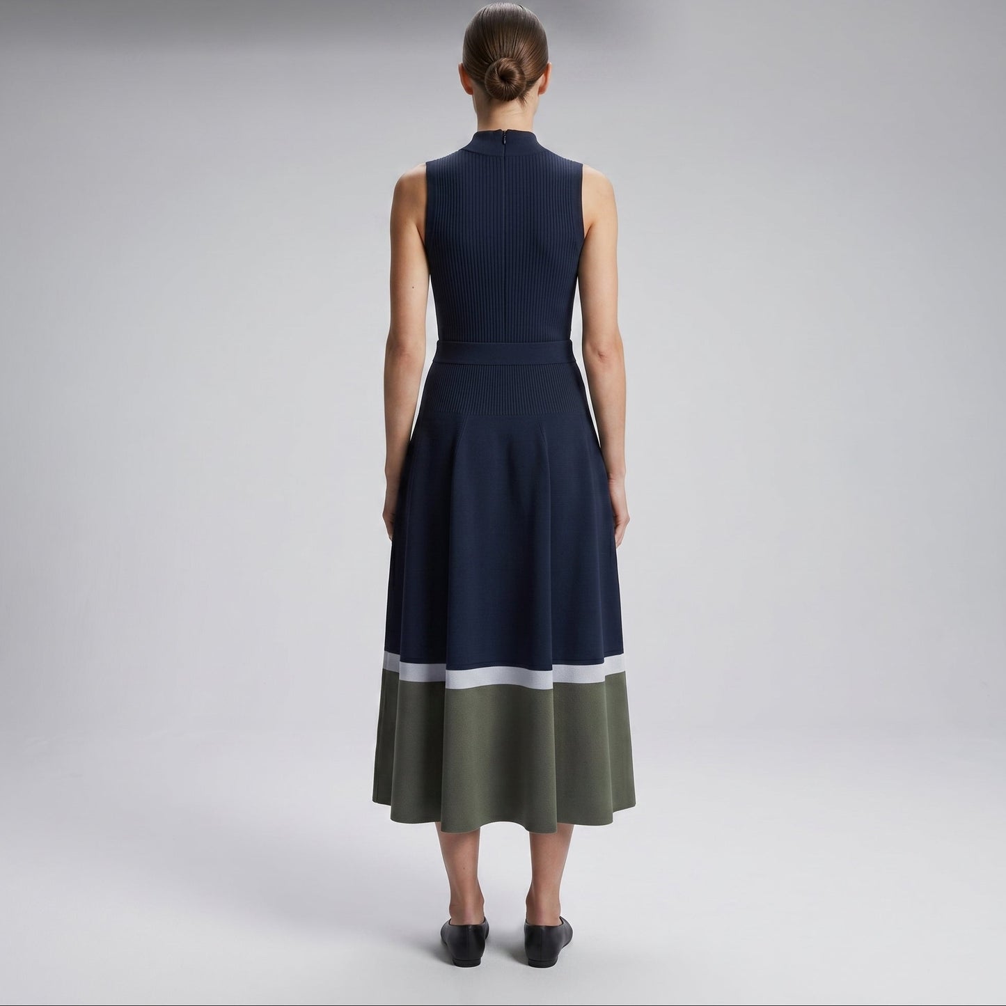Colorblocked Pleated Knit Skirt