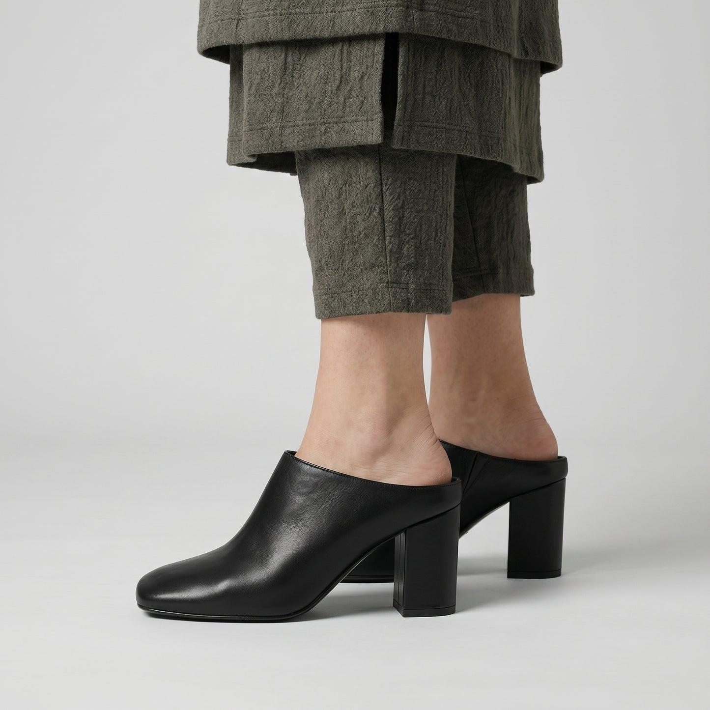 Sculptural Leather Block Mule