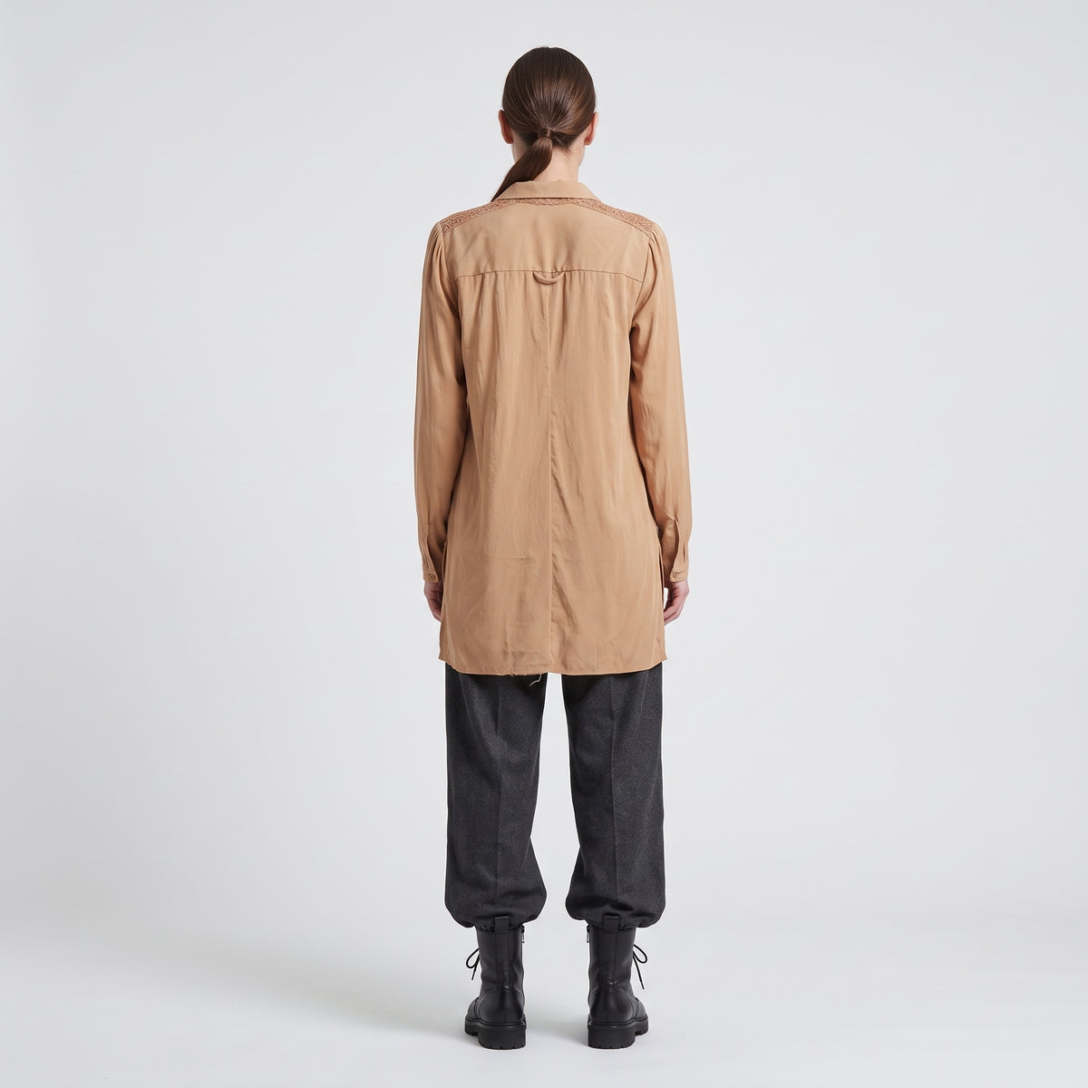 Lace Detail Camel Long Shirt