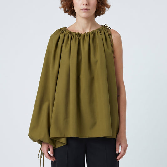 Olive Asymmetric Drape Blouse