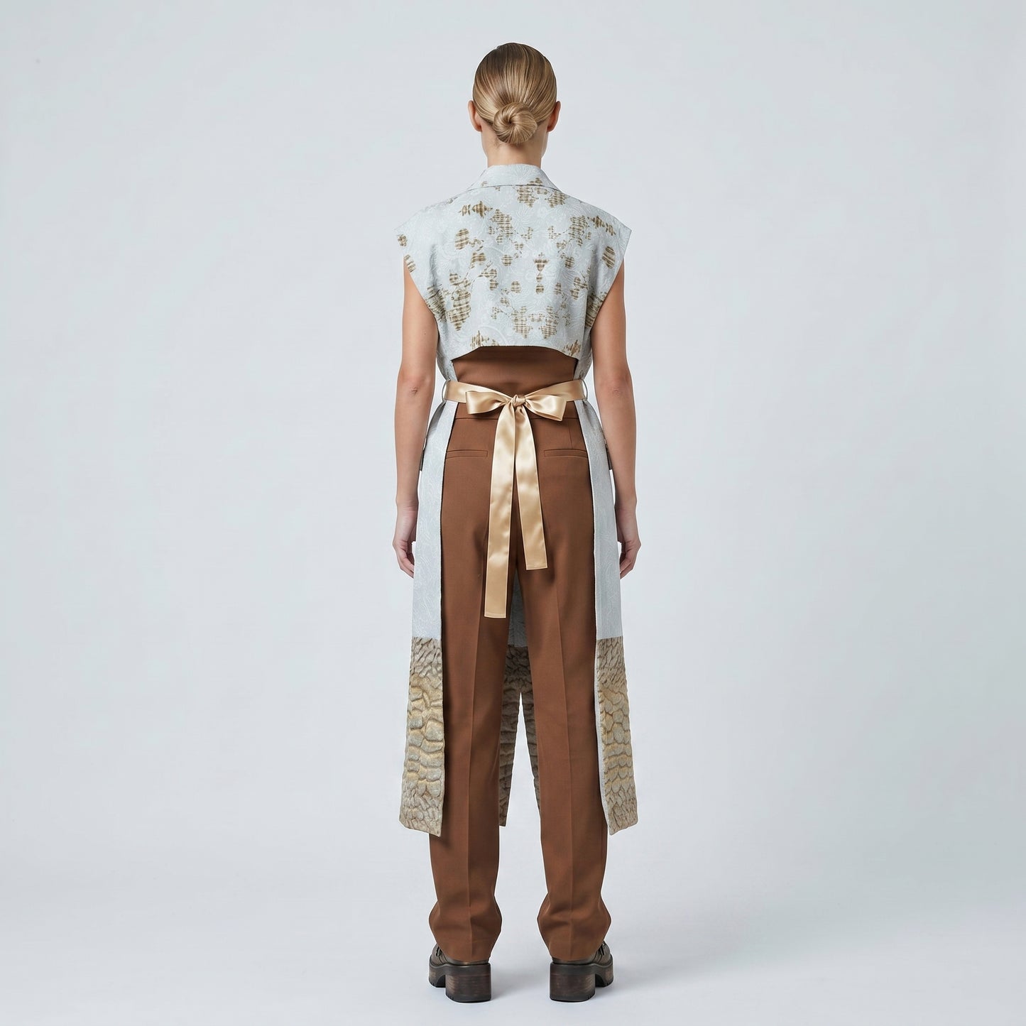 Printed Jacquard Belted Long Vest