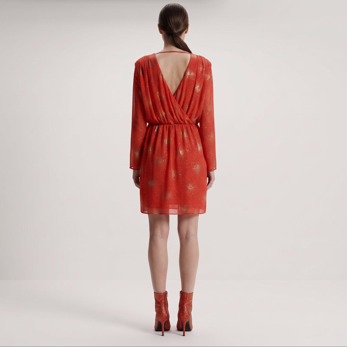 Red Glitter Long Sleeve Dress