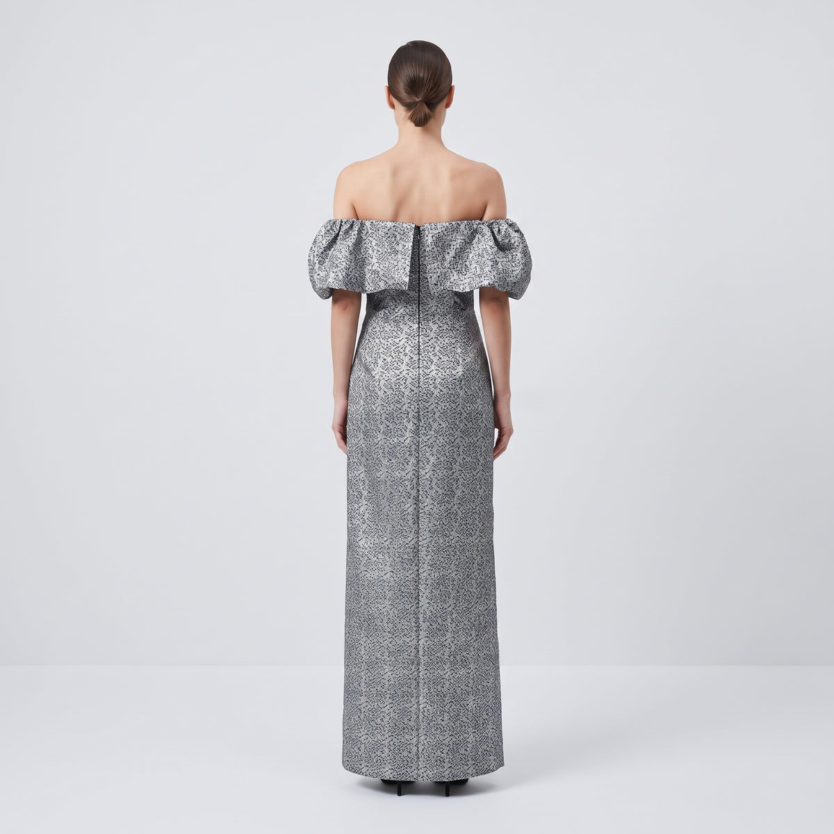 Off-Shoulder Floral Jacquard Dress
