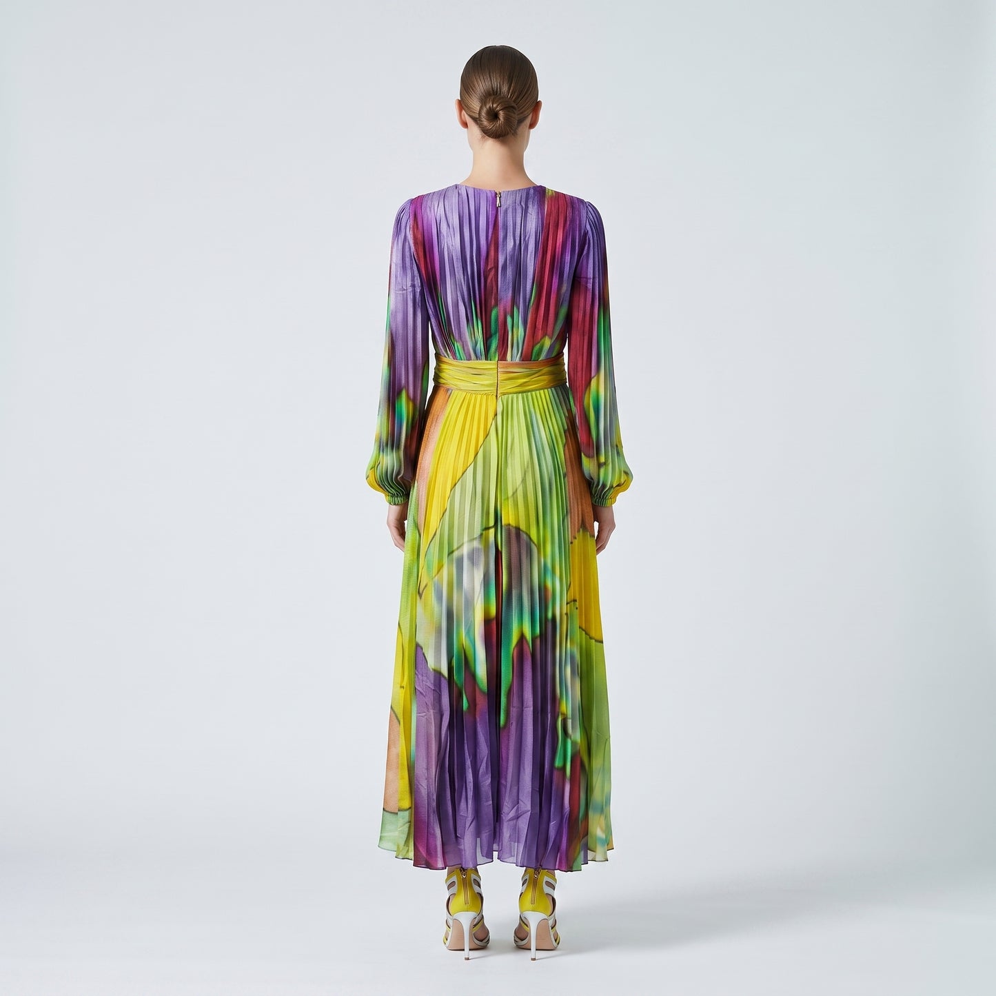 Abstract Printed Pleated Midi Dress