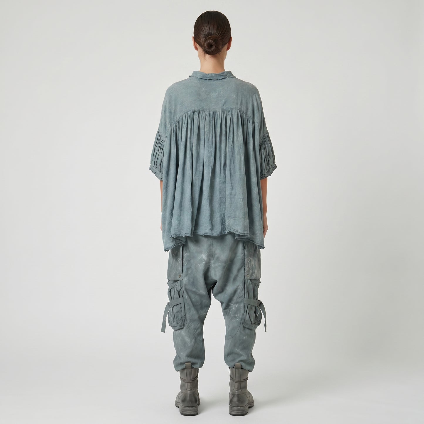 Puffed Sleeve Ruffle Trim Blouse