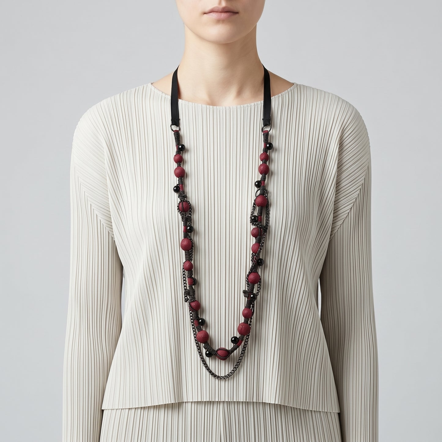 Beaded Ribbon Statement Necklace