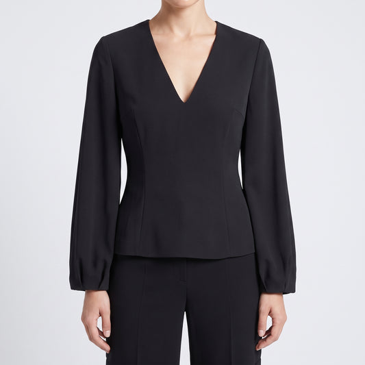 Black Deep V-Neck Blouse