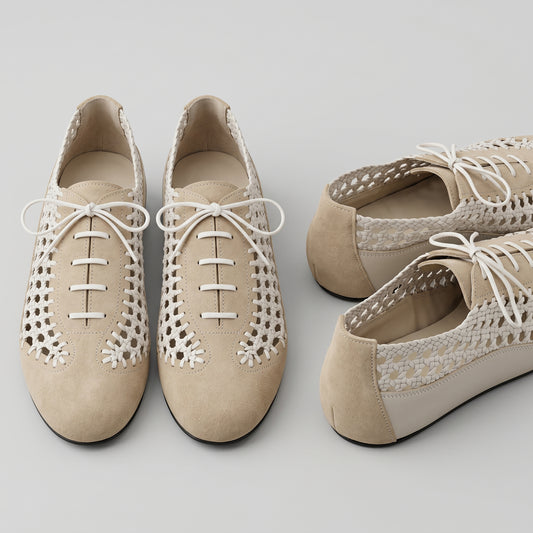 Woven Suede Lace-Up Flats