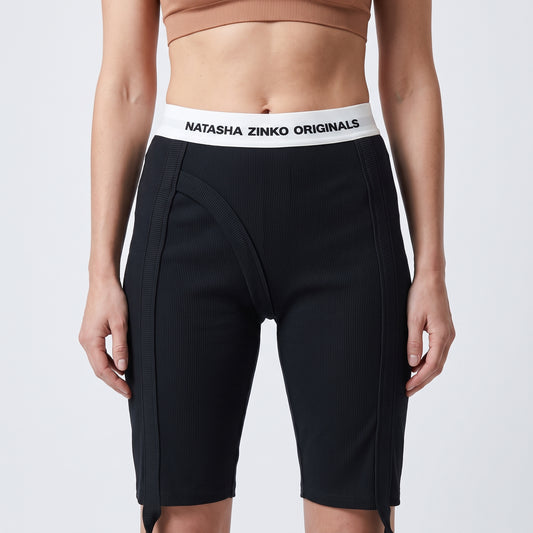 Ribbed Logo Waist Biker Shorts