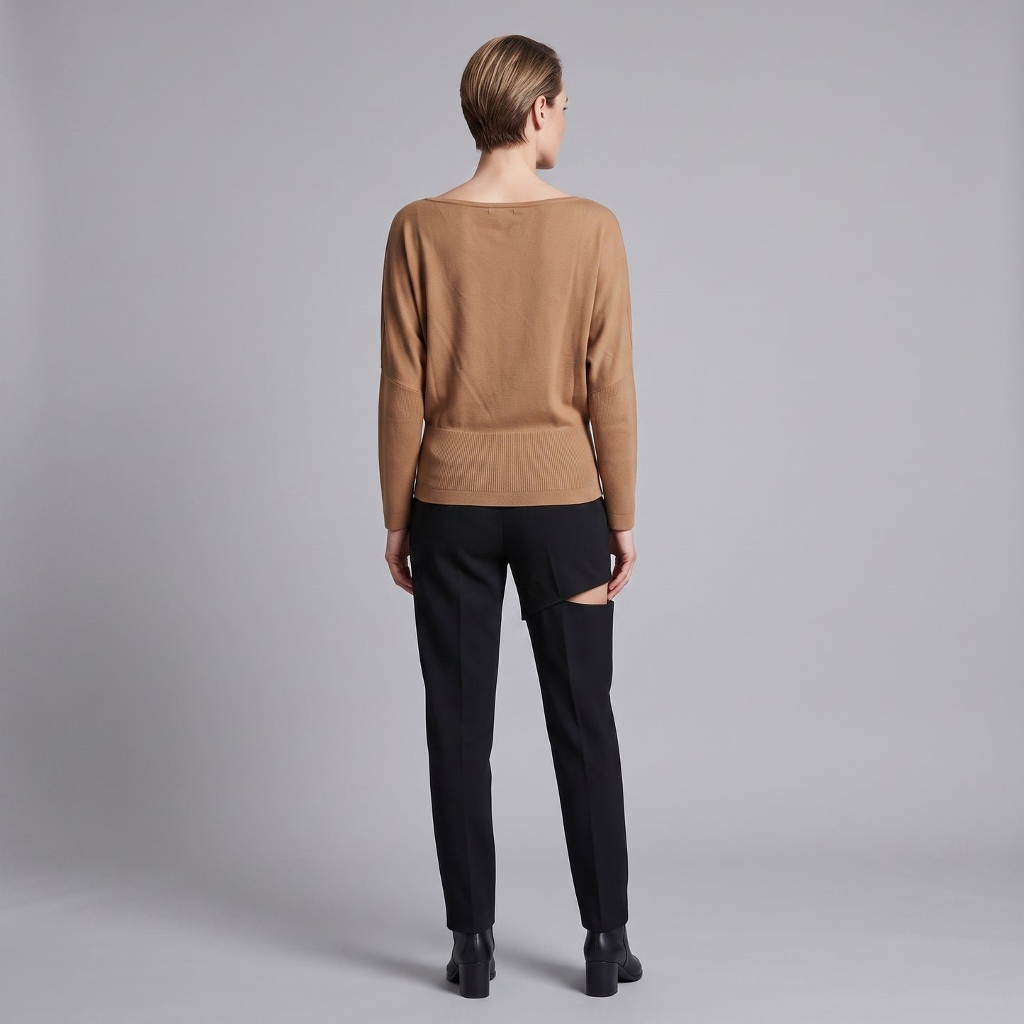 Camel Boat Neck Knit Top