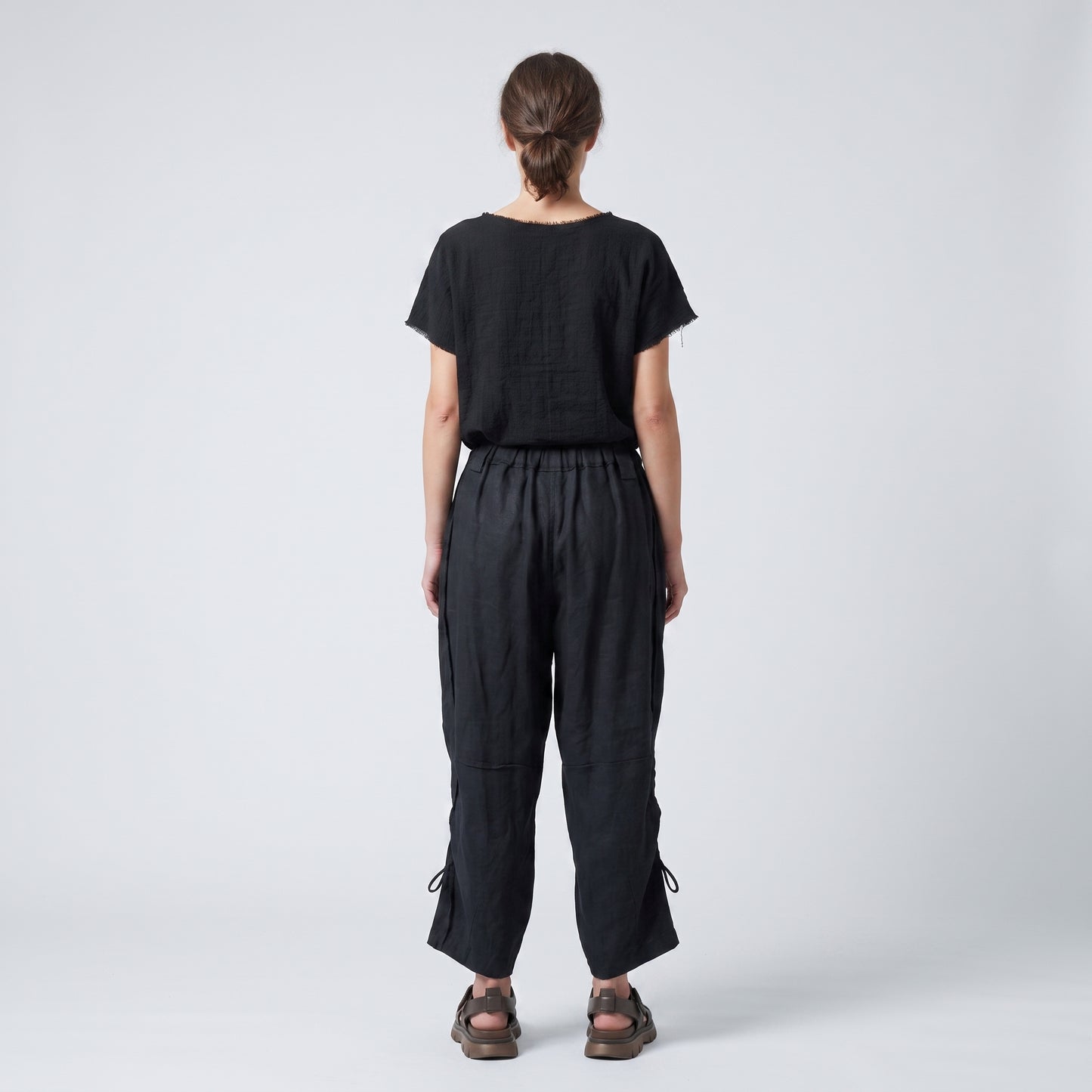 Black Ruched Drawstring Trousers