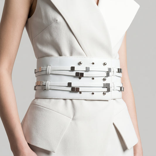 Wide Studded Leather Corset Belt