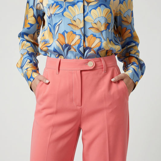 Tailored Coral Pink Cuffed Trousers