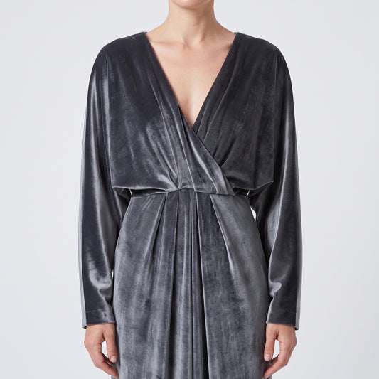 Velvet Draped V-Neck Gown