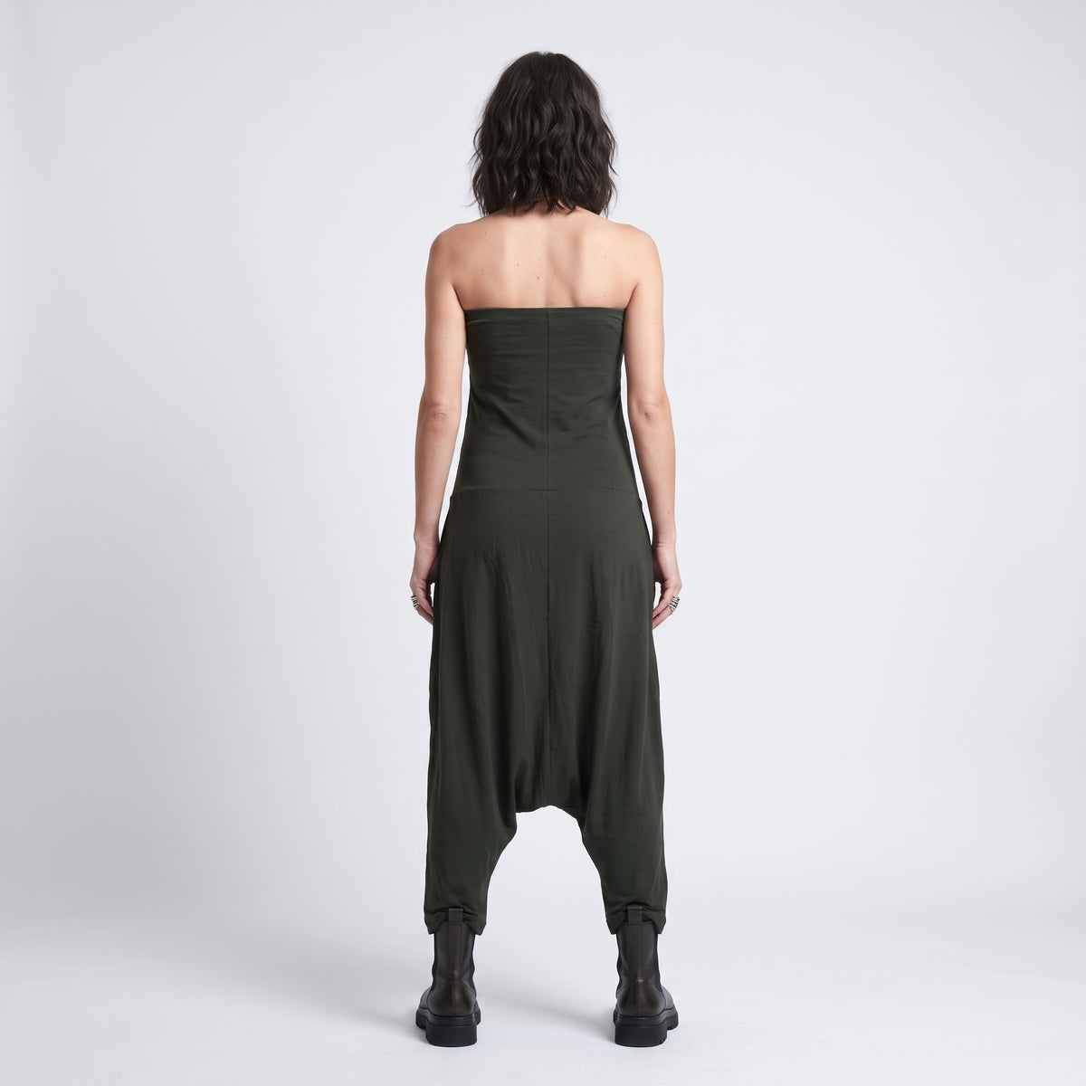 Strapless Olive Jersey Jumpsuit