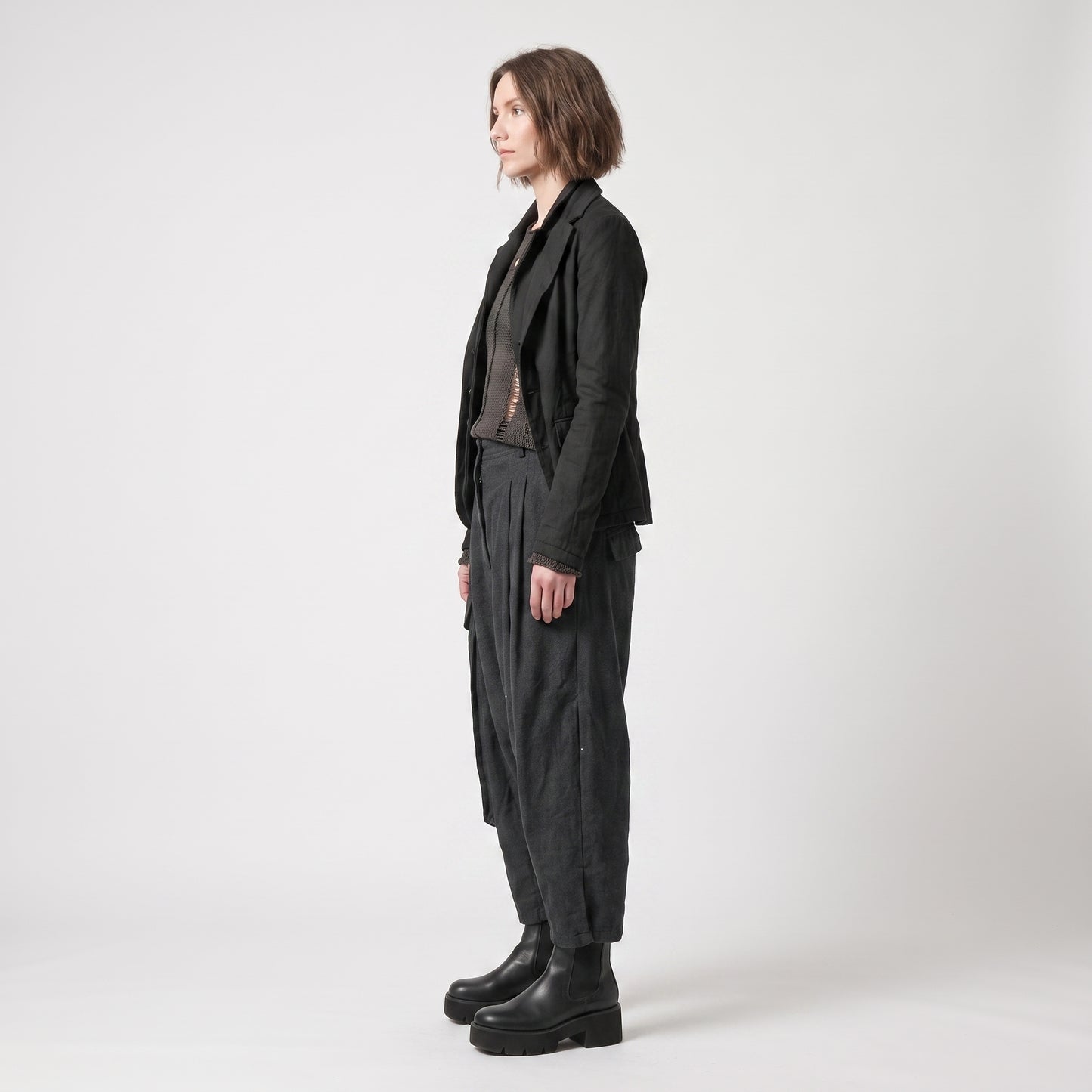 Pleated Drop-Crotch Cargo Trousers