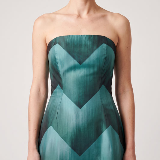 Chevron Print Strapless Gown