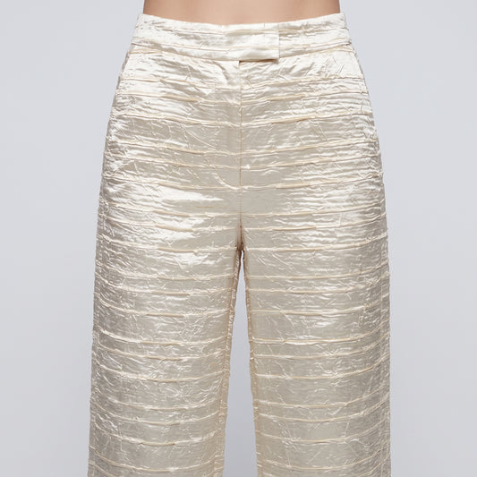 Metallic Crinkled Wide-Leg Trousers